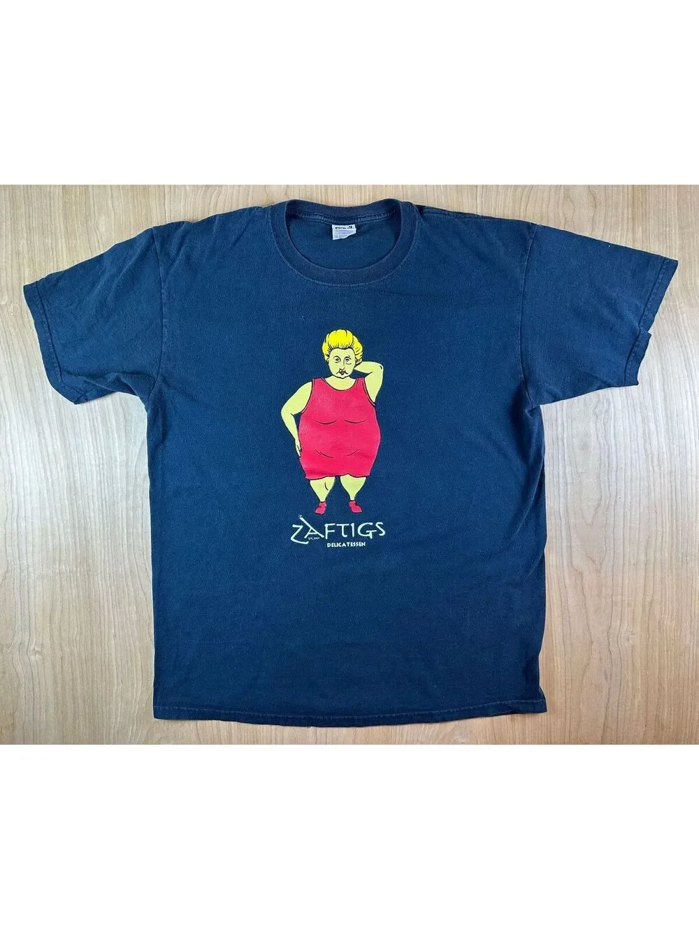 Vintage 90s Zaftigs Delicatessan tshirt xlarge cartoon woman massachusetts